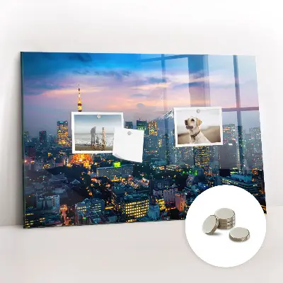 City at night magnetic glass dry erase board