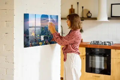 City at night magnetic glass dry erase board