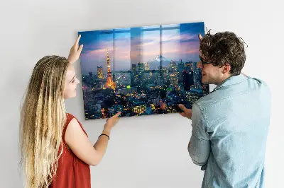 City at night magnetic glass dry erase board