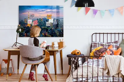 City at night magnetic glass dry erase board