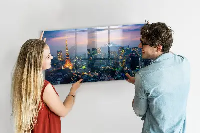 City at night magnetic glass dry erase board