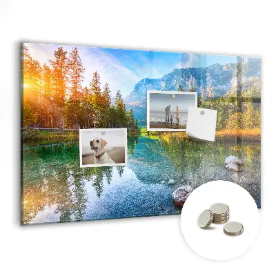 Magnetic wall board featuring a river and mountain landscape