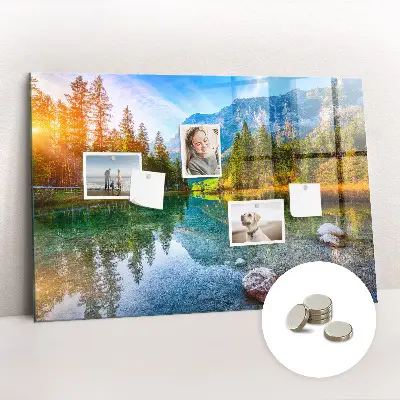 Magnetic wall board featuring a river and mountain landscape