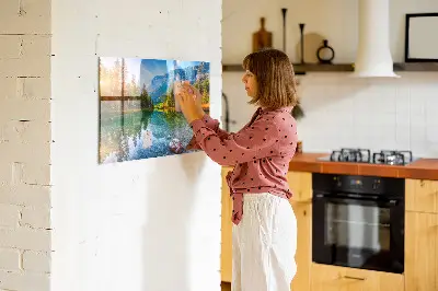 Magnetic wall board featuring a river and mountain landscape