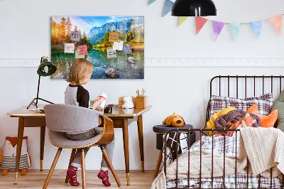 Magnetic wall board featuring a river and mountain landscape