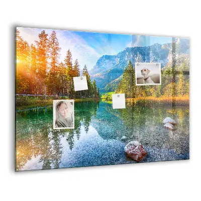 Magnetic wall board featuring a river and mountain landscape
