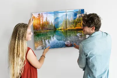 Magnetic wall board featuring a river and mountain landscape