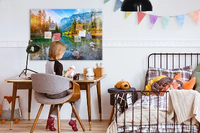 Magnetic wall board featuring a river and mountain landscape