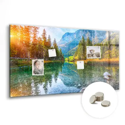 Magnetic wall board featuring a river and mountain landscape