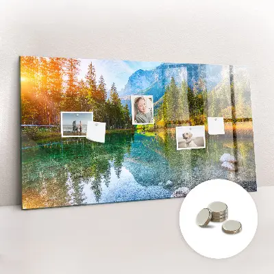 Magnetic wall board featuring a river and mountain landscape