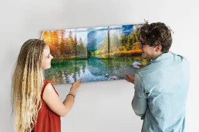 Magnetic wall board featuring a river and mountain landscape