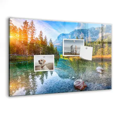 Magnetic wall board featuring a river and mountain landscape