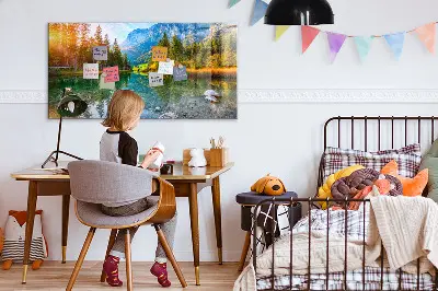 Magnetic wall board featuring a river and mountain landscape
