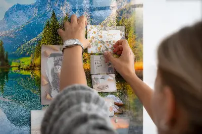 Magnetic wall board featuring a river and mountain landscape
