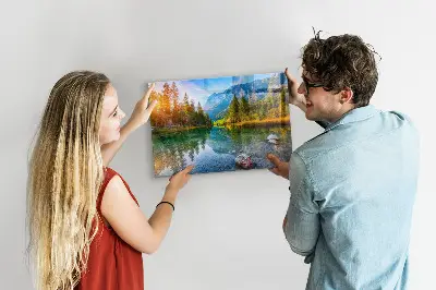 Magnetic wall board featuring a river and mountain landscape