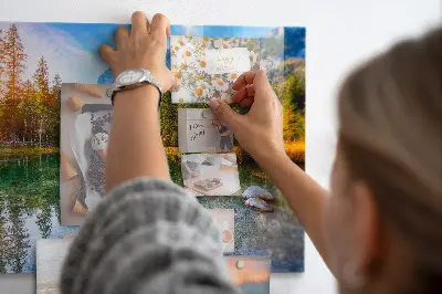 Magnetic wall board featuring a river and mountain landscape