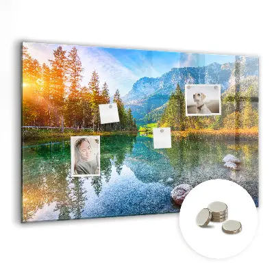 Magnetic wall board featuring a river and mountain landscape