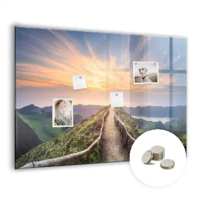 Mountain landscape magnetic glass dry erase board