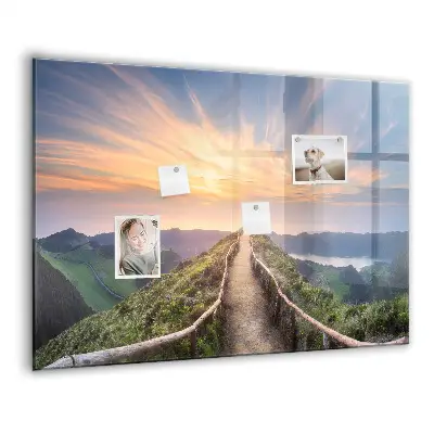 Mountain landscape magnetic glass dry erase board