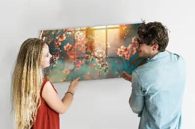 Spring Flowers Magnetic Glass Dry Erase Board