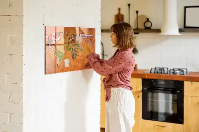 Magnetic Glass Dry Erase World Map Board with Flags