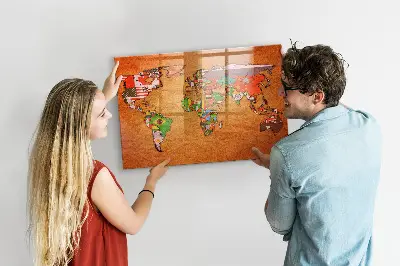 Magnetic Glass Dry Erase World Map Board with Flags