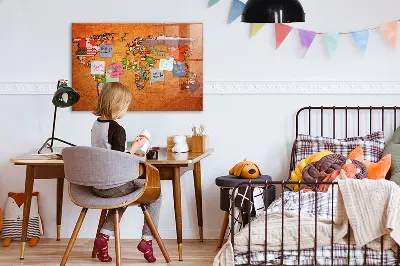 Magnetic Glass Dry Erase World Map Board with Flags