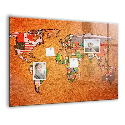 Magnetic Glass Dry Erase World Map Board with Flags