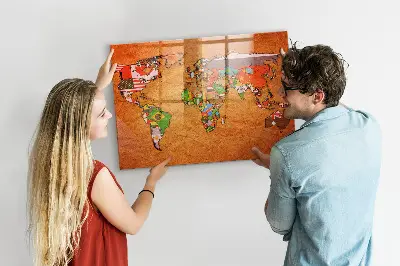 Magnetic Glass Dry Erase World Map Board with Flags