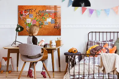 Magnetic Glass Dry Erase World Map Board with Flags