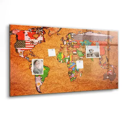 Magnetic Glass Dry Erase World Map Board with Flags