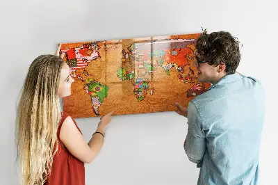 Magnetic Glass Dry Erase World Map Board with Flags