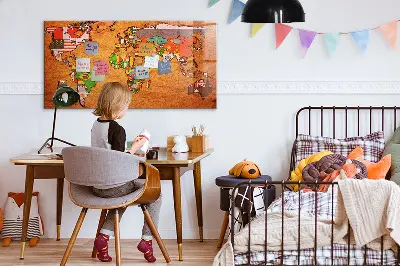 Magnetic Glass Dry Erase World Map Board with Flags