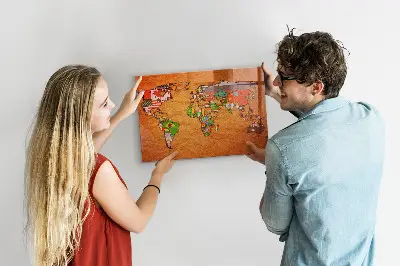 Magnetic Glass Dry Erase World Map Board with Flags