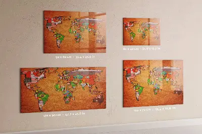 Magnetic Glass Dry Erase World Map Board with Flags