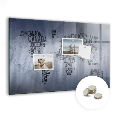 Magnetic World Map Glass Dry Erase Board