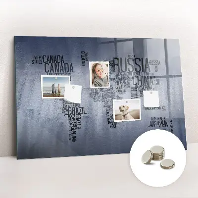 Magnetic World Map Glass Dry Erase Board