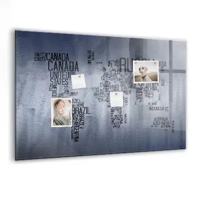 Magnetic World Map Glass Dry Erase Board