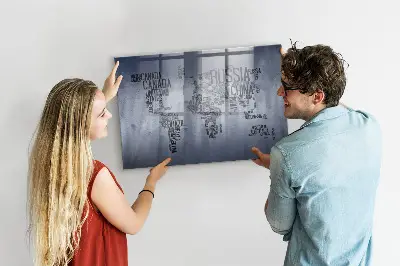 Magnetic World Map Glass Dry Erase Board