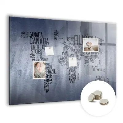 Magnetic World Map Glass Dry Erase Board