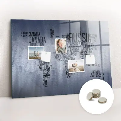 Magnetic World Map Glass Dry Erase Board