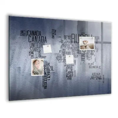 Magnetic World Map Glass Dry Erase Board