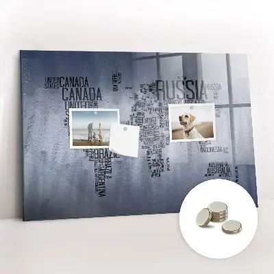 Magnetic World Map Glass Dry Erase Board