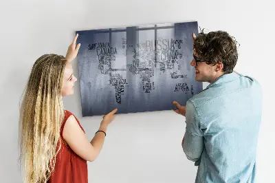 Magnetic World Map Glass Dry Erase Board