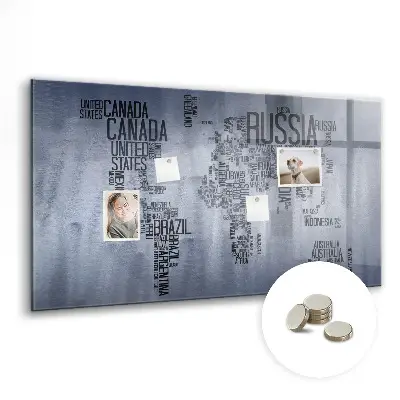 Magnetic World Map Glass Dry Erase Board
