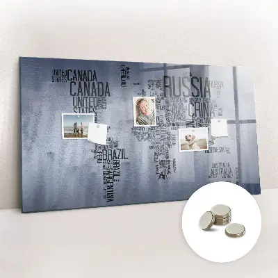 Magnetic World Map Glass Dry Erase Board