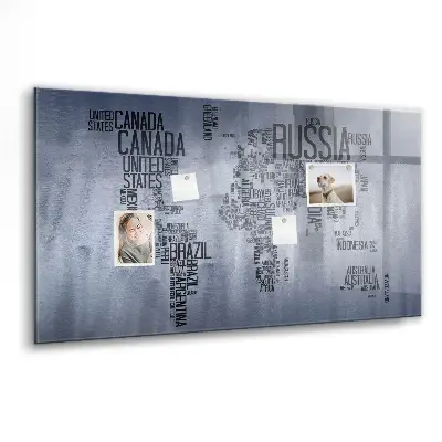 Magnetic World Map Glass Dry Erase Board