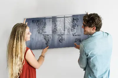 Magnetic World Map Glass Dry Erase Board