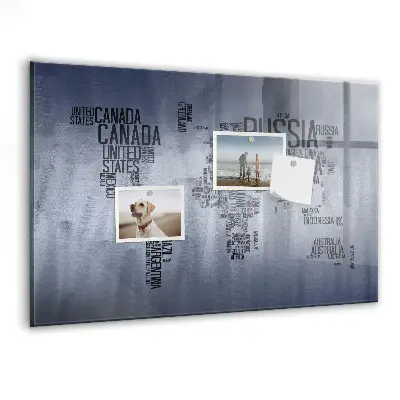 Magnetic World Map Glass Dry Erase Board