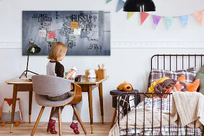 Magnetic World Map Glass Dry Erase Board